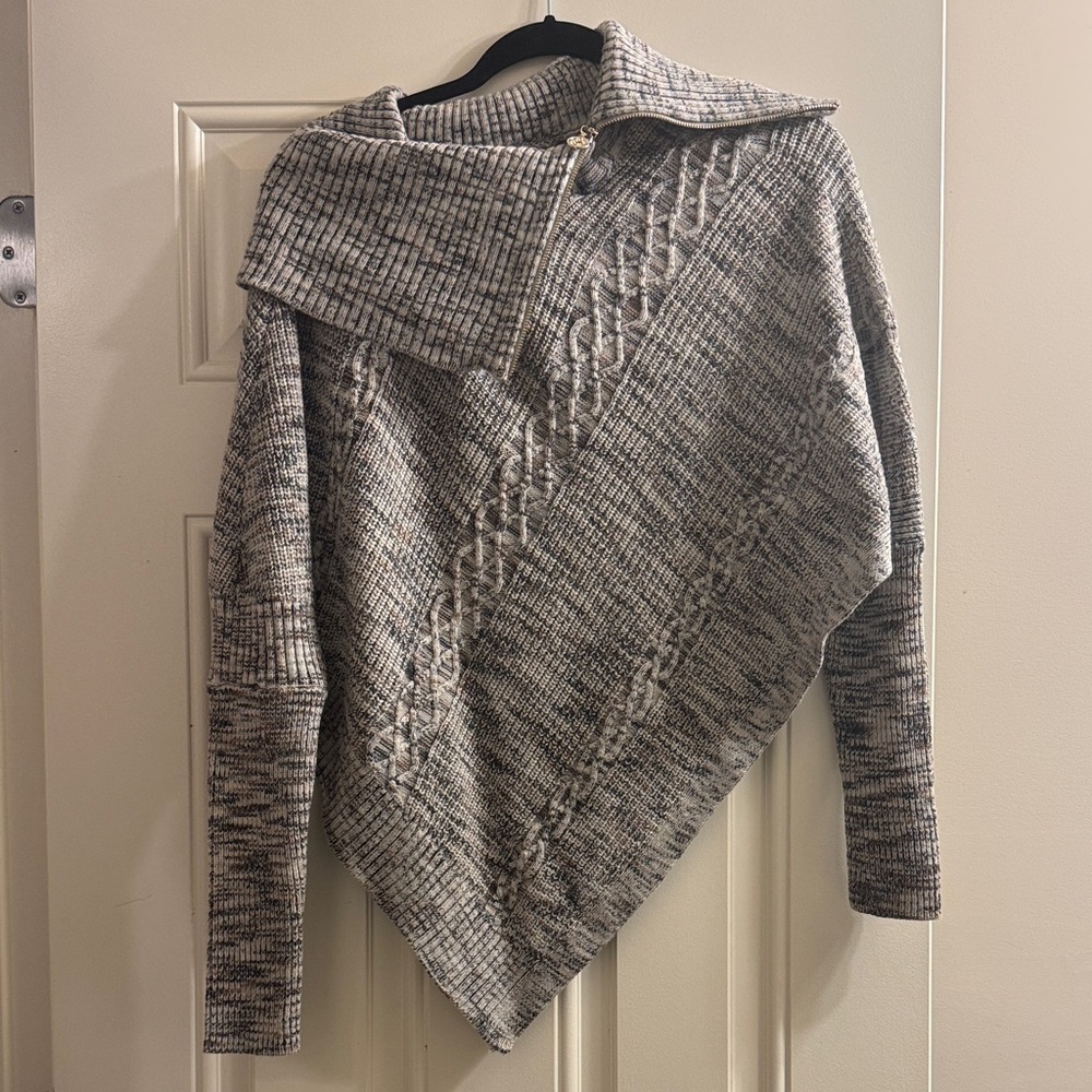 White House Black Market Gray Cable Knit Poncho